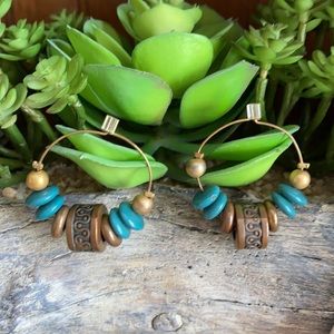 Vintage 1980’s Bronze Boho Beaded Hoops